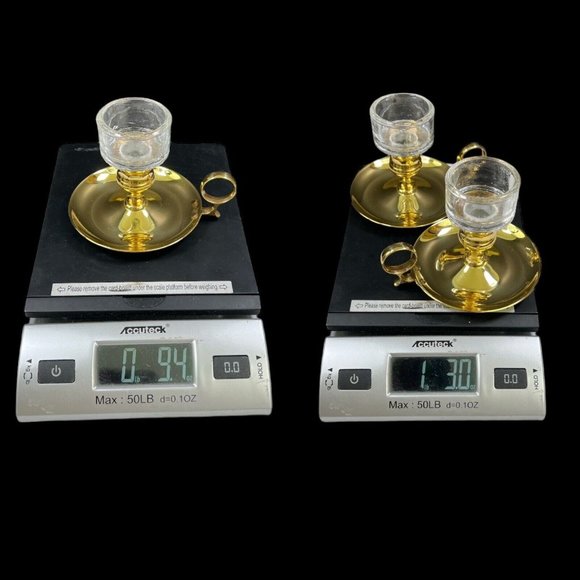 Brass Chamberstick Candle Holder‎ With Glass Inset By Baldwin Brass Set Of 2 - Picture 12 of 12